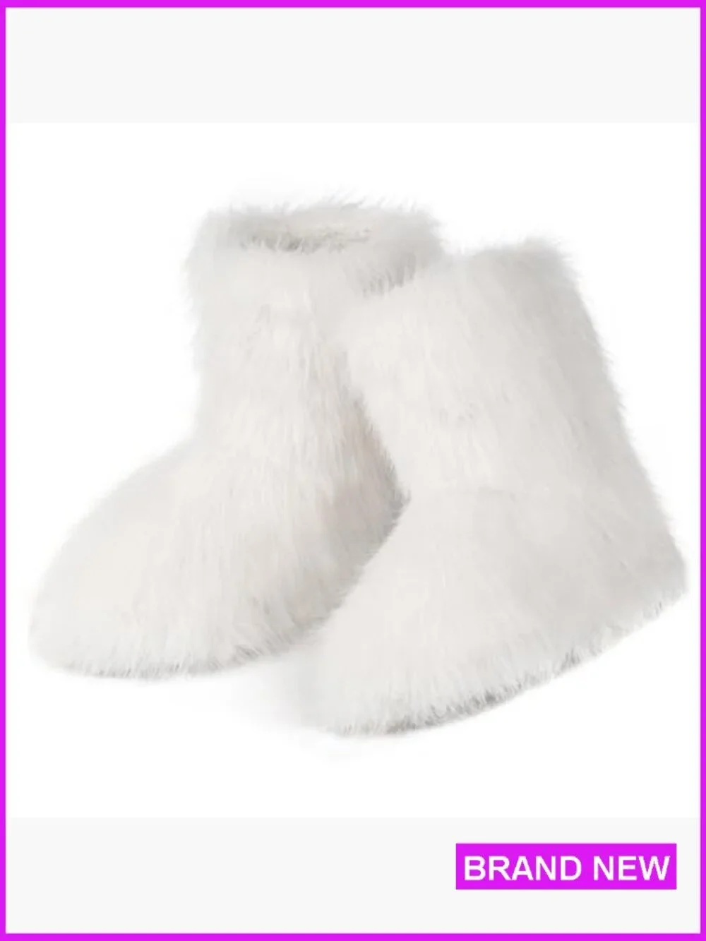 Furry Faux Fur Mid-Calf Snow Boots Warm Winter Fluffy Outdoor Flat Shoes